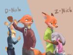  2020 4:3 alternate_universe angry anthro blue_background blush bottomwear brown_background canid canine clothed clothing collar dipstick_ears disney duo female fox frown fully_clothed fur gloves_(marking) grey_body grey_fur hand_in_pocket handcuffed hi_res hug judy_hopps kemokemono04 lagomorph leporid male mammal markings multicolored_ears necktie nick_wilde orange_body orange_fur pants pockets rabbit red_fox scut_tail shirt shock_collar simple_background size_difference smile standing tan_body tan_fur topwear zistopia zootopia 
