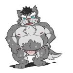  1:1 2018 anthro asian_clothing belly blue_eyes canid canine canis clothing doggiemonkey domestic_dog east_asian_clothing fundoshi japanese_clothing kemono kobungo_inuta low_res male mammal moobs nipples overweight overweight_anthro overweight_male sengoku_puzzle simple_background solo underwear video_games white_background 