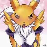  1:1 animated anthro blue_eyes blush breasts canid canine digimon digimon_(species) female fur looking_at_viewer low_res mammal rabbitsrapid renamon short_playtime solo white_body white_fur yellow_body yellow_fur 