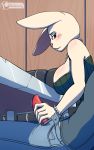  aikaanarchy anthro beastars big_breasts blush bottomwear breasts canid canine canis clothed clothing duo female genitals handjob haru_(beastars) hi_res jeans lagomorph legoshi_(beastars) leporid male male/female mammal pants penile penis rabbit sex under_table wolf 