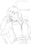  1girl breasts cleavage closed_eyes gundam medium_breasts mirai_yashima mobile_suit_gundam monochrome saitani_umetarou sketch sleeping solo uniform white_background 