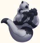  anthro black_and_white featureless_face foot_focus hi_res implied_transformation legs_up lutrine male mammal mao_otter monochrome mustelid nylon paws seam_(sewing) simple_background soft_shading solo stocking_critter stormdragonblue thick_tail wide_hips wrinkles zentai 