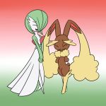  1:1 ambiguous_gender anthro duo gardevoir gradient_background hi_res humanoid lopunny mysteryfanboy91 nintendo pok&eacute;mon pok&eacute;mon_(species) simple_background smile video_games 