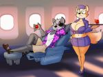  4:3 aircraft airplane aloha_shirt annoyed anthro beverage big_breasts black_nose bottomwear breasts canid canine canis clothing crossgender curvaceous curvy_figure dracojeff duo duo_focus eye_patch eyewear female flight_attendant flirting fluffy fluffy_tail footwear fox fox_mccloud fur green_eyes grey_body grey_fur group hand_on_hip high_heels hourglass_figure male mammal nintendo orange_body orange_fur pouting red_eyes red_fox sandals serving shoes shorts smile smirk star_fox tan_body tan_fur tray video_games voluptuous wide_hips wolf wolf_o&#039;donnell 