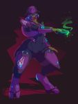  2_toes abstract_background alien armor blue_eyes bodysuit brown_body brown_skin camel_toe clothing digital_media_(artwork) digitigrade female gun halo_(series) headgear headwear helmet hi_res holding_gun holding_object holding_weapon markings microsoft plasma_pistol purple_clothing ranged_weapon rube sangheili signature simple_background skinsuit soldier solo solo_focus standing thick_thighs tight_clothing toes video_games warrior weapon wide_hips xbox_game_studios 