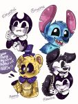  2019 3:4 alien animatronic anthro bendy_and_the_ink_machine bendy_the_dancing_demon black_body black_eyes black_fur black_nose black_sclera blue_body blue_fur blue_nose blush bodily_fluids boris_the_friendly_wolf bow canid canine canis clothing colored_sketch crying demon disney experiment_(lilo_and_stitch) five_nights_at_freddy&#039;s fur gloves golden_freddy_(fnaf) handwear happy hat head_tuft headgear headwear hi_res imp inner_ear_fluff lilo_and_stitch machine mak8906 mammal notched_ear pink_inner_ear robot semi-anthro sharp_teeth smile stitch_(lilo_and_stitch) tears teeth tuft ursid video_games white_eyes wolf 