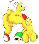  2020 alpha_channel anthro anus balls barely_visible_anus belly blush butt clothing covering covering_crotch duo footwear footwear_only front_view genitals green_eyes hand_on_penis hi_res humanoid_genitalia humanoid_penis kneeling koopa_paratroopa koopa_troopa lightningfire12 looking_at_viewer looking_away looking_back male mario_bros mostly_nude navel nintendo nude penis rear_view red_eyes scalie shell shell-less shoes shoes_only shy simple_background small_balls small_penis small_tail thick_thighs transparent_background uncut video_games wings 