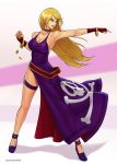  1girl blonde_hair bonne_jenet bracelet breasts choker cleavage dress fatal_fury fingerless_gloves gloves hybridmink jewelry long_hair pirate smile snk solo the_king_of_fighters thigh_strap 