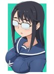  1girl black_hair glasses hashi houkago_teibou_nisshi long_hair oono_makoto opaque_glasses sailor_collar school_uniform simple_background solo upper_body 