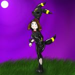  1:1 clothing confused_look eeveelution female fox0808 grass human human_only mammal moon night nintendo not_furry pok&eacute;mon pok&eacute;mon_(species) rubber rubber_suit simple_background solo umbreon video_games 
