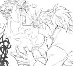  2boys abs bara beowulf_(fate/grand_order) blush chest couple fate/grand_order fate_(series) hekate li_shuwen_(fate) long_hair male_focus multiple_boys muscle nipples pectorals ponytail shirtless short_hair sucking_male_nipple uncolored upper_body yaoi 