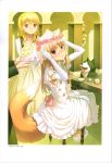  2boys 3girls absurdres animal_ears bangs blonde_hair blush bouquet bridal_veil brown_eyes brown_hair closed_mouth craft_lawrence dog dress elbow_gloves elsa_schtingheim enekk fang fang_out flower gloves hair_between_eyes hiding highres holding holding_bouquet holo indoors koume_keito long_dress long_hair looking_at_viewer multiple_boys multiple_girls nora_arento official_art pumps red_eyes scan shiny shiny_hair sleeveless sleeveless_dress smile spice_and_wolf tail tote_col veil wedding_dress white_dress white_flower white_gloves wolf_ears wolf_girl wolf_tail 
