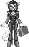  2020 absurd_res alpha_channel anthro black_hair breasts butt chaoscroc cleavage clothed clothing female footwear fur grey_body grey_fur hair hi_res high_heels ink mammal monochrome ms._leading mustela mustelid musteline office_lady retro shoes slicked_back_hair solo suit toony wide_hips 