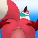  1:1 anal blush bottomless canid canine cartoon_network clothed clothing fox from_behind_position gloves handwear hi_res lube male male/male mammal mao_mao:_heroes_of_pure_heart rear_view rufus_(mao_mao:_heroes_of_pure_heart) sex sheriff_mao_mao_mao trashbadger 