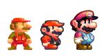  1boy absurdres black_eyes clenched_hands english_commentary facial_hair gloves highres mario mario_(series) multiple_views mustache open_hand overalls parody style_parody super_mario_bros. super_mario_bros._3 super_mario_world torkirby white_background white_gloves 