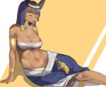  absurd_res anbs-02 anime anthro black_hair black_nose breasts brown_body brown_fur canid canine canis clothed clothing egyptian eyes_closed female fur hair hi_res jackal jewelry mammal miyanokoko navel open_mouth smile solo zenonzard 