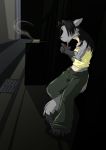  anthro black_hair breasts canid canine canis cigarette claws clothed clothing female fluffy fluffy_tail fur grey_body grey_fur hair mammal multicolored_body multicolored_fur saruuk solo wolf 