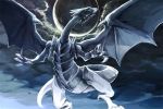  blue-eyes_white_dragon claws cloud cloudy_sky commentary dragon duel_monster labombardier! moon no_humans sky tail wings yuu-gi-ou 