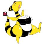  2017 ampharos belly big_breasts bikini bikini_bottom bikini_top breasts clothing compression_artifacts exed_eyes eyes_closed female happy nintendo open_mouth open_smile pok&eacute;mon pok&eacute;mon_(species) semi-anthro simple_background smile swimwear video_games white_background 