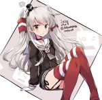  1girl amatsukaze_(kantai_collection) black_dress blush brown_eyes collarbone dated dress eyebrows_visible_through_hair gloves hair_tubes kantai_collection lifebuoy long_hair long_sleeves odawara_hakone parted_lips red_legwear sailor_collar sailor_dress silver_hair solo thighhighs twitter_username two_side_up white_gloves white_sailor_collar windsock 