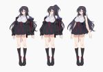  1girl absurdres black_hair breasts brown_eyes ei1han highres large_breasts long_hair off-shoulder_jacket original ponytail standing variations white_background yoru_(ei1han) 