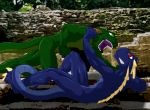  anthro blue_body clenched_teeth duo fangs fight green_body green_eyes horn lizard male multicolored_body muscular muscular_anthro muscular_male open_mouth red_eyes reptile saruuk scalie teeth tongue tongue_out two_tone_body 
