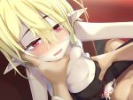  1boy 1girl airi_(ogami_kazuki) black_legwear blonde_hair blush breasts choke_hold commentary_request cum cum_in_pussy drooling fangs glasses hand_on_another&#039;s_hip hand_on_another&#039;s_neck hetero highres nipples ogami_kazuki open_clothes open_mouth open_shirt original panties panties_aside pantyhose pink_panties pointy_ears red_eyes rimless_eyewear saliva sex slit_pupils small_breasts solo_focus stomach_bulge straddling strangling thighband_pantyhose torn_clothes torn_legwear trembling underwear upright_straddle vaginal 