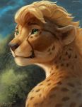  2020 anthro black_nose cheetah felid feline fur green_eyes light lighting male mammal portrait rhyu signature solo spots spotted_body spotted_fur whiskers yellow_body yellow_fur 