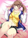  1girl bangs belt blunt_bangs breasts brown_eyes brown_hair claw_pose eyebrows_visible_through_hair healin&#039;_good_precure hiramitsu_hinata jacket long_hair looking_at_viewer midriff navel oohiro_saki open_clothes open_jacket panties pantyshot precure shirt short_hair skirt smile solo twintails underwear 