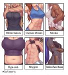  6+girls :d abs absurdres arm_up armpits assassin_(fate/zero) asura_(asurauser) black_shirt black_skin blonde_hair blue_hair blue_tank_top boku_no_hero_academia bracer breasts brigitte_(overwatch) captain_mizuki crossover dark_skin dumbbell_nan_kilo_moteru? elf-san_wa_yaserarenai. fate/zero fate_(series) female_assassin_(fate/zero) highres huge_breasts leotard lifted_by_self lips medium_breasts midriff mirko multiple_crossover multiple_girls muscle muscular_female navel oga-san one-punch_man open_mouth overwatch ponytail purple_shirt sakura_hibiki shirt shirt_lift six_fanarts_challenge sleeveless sleeveless_shirt smile sweat tank_top trait_connection white_hair white_leotard 