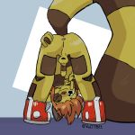  1:1 absurd_res anus balls bent_over brown_body brown_fur butt clothed clothing fur genitals ginger green_eyes hi_res long_tail looking_at_viewer male partially_clothed penis presenting presenting_anus presenting_hindquarters solo voltybee voltybee_(character) yellow_body yellow_fur 