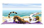  abs anthro beach bikini blonde_hair chest_tuft clothing draconia_chronicles felid female hair mammal pantherine razorfox seaside shie solo swimwear tiger tigress_(disambiguation) tuft webcomic 