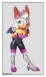  2020 anthro boots breasts chiropteran cleavage clothed clothing duckface female footwear full-length_portrait fully_clothed green_eyes hair hands_behind_back hi_res high_heels legwear looking_at_viewer mammal portrait qrog rouge_the_bat shoes solo sonic_the_hedgehog_(series) standing thigh_highs white_hair 