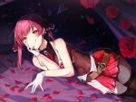  alpha_(ypalpha79) bicolored_eyes blush flowers heart hololive houshou_marine long_hair navel petals red_hair rose see_through skirt thighhighs twintails zettai_ryouiki 