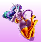  anthro big_breasts big_butt breasts butt camel_toe clothing equid female friendship_is_magic hasbro horn legwear looking_back mammal my_little_pony pia-sama princess_celestia_(mlp) simple_background solo thigh_highs winged_unicorn wings 