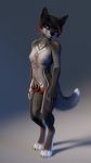  3d_(artwork) 4_toes 5_fingers 9:16 anthro black_body black_fur black_nose blue_eyes breasts canid canine canis digital_media_(artwork) female fingers fur grey_body grey_fur hair hi_res looking_at_viewer mammal markings multicolored_body multicolored_fur nipple_piercing nipples nude piercing pubes red_hair ruaidri simple_background small_breasts solo toes two_tone_body two_tone_fur wolf 