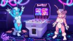  16:9 anthro arcade arcade_machine arms_above_head bedroom_eyes bikini bikini_bottom blue_body blue_fur breasts bulge carpet casual_nudity cheerleader_outfit chris_sutor clothing duo exposed_breasts female foozle fur genitals male male/female mammal narrowed_eyes neon_lights nipples pink_body pink_fur pleasure_the_foozle public_nudity pussy raised_arm seductive stripping_game striptease swimwear twinkle_the_foozle undressing ursid victory_dance victory_pose video_games widescreen 