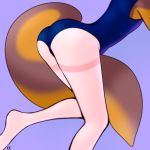  1:1 animated big_tail butt ceya clothing feet_raised female human humanoid long_tail mammal multicolored_tail one-piece_swimsuit simple_background solo swimwear 