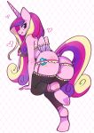  anthro breasts butt clothed clothing cutie_mark dock equid equine female friendship_is_magic garter_straps genitals hasbro horn legwear lingerie looking_at_viewer looking_back mammal mature_female melodydream2 my_little_pony nipples no_underwear open_nipple_bra princess_cadance_(mlp) pussy simple_background smile solo stockings thigh_highs topwear winged_unicorn wings 