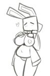  &lt;3 2020 anthro big_breasts blush breasts chubby_female clothed clothing exposed_breasts eyes_closed felino female floppy_ears genitals hand_on_breast hi_res jacket lagomorph leporid mammal open_clothing open_jacket open_topwear pussy rabbit simple_background sketch solo standing thick_thighs topwear unknown_character white_background 