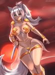  animal_humanoid big_breasts breasts canid canid_humanoid canine canine_humanoid clothed clothing curvaceous curvy_figure female hi_res holding_object holding_weapon humanoid ineffective_armour knife mammal mammal_humanoid skimpy solo voluptuous weapon wide_hips zetsuboucchi 