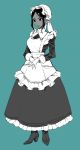  1girl alternate_costume apron arjuna_(fate/grand_order) black_eyes black_hair breasts dark_skin fate/grand_order fate_(series) full_body genderswap genderswap_(mtf) gloves high_heels highres large_breasts long_hair looking_to_the_side maid maid_apron maid_dress maid_headdress rokkotsu simple_background smile solo white_gloves 
