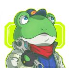  2017 amphibian anthro blue_eyes clothing fingers frog gloves green_body handwear hat headgear headwear holding_object male nintendo pterro scarf signature slippy_toad solo star_fox toad_(frog) tools video_games white_body wrench 