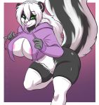  absurd_res anthro areola big_breasts bottomless breasts clothed clothing female green_eyes hi_res hoodie lavenderpandy legwear mammal mephitid pubes skunk solo theblackrook thigh_highs topwear 