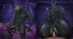  absurd_res alien anal anal_penetration anthro arbiter_(halo) balls big_butt bodily_fluids brouva butt clothing detailed_background duo genital_fluids genitals halo_(series) hand_on_penis hi_res human human_penetrating humanoid looking_at_viewer looking_back male male/male male_penetrated male_penetrating male_penetrating_male mammal mandibles microsoft penetration penis precum sangheili sitting sweat video_games xbox_game_studios 