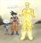  anthro black_hair clothed clothing dc_comics dragon_ball dragon_ball_super dragon_ball_z english_text eulipotyphlan footwear goku hair hedgehog hi_res human humanoid magnificentsexygals male mammal mask muscular muscular_male sonic_the_hedgehog sonic_the_hedgehog_(series) superhero text the_flash transformation 
