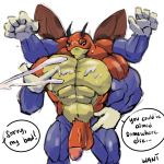  1:1 anthro arthropod big_penis bodily_fluids cum cum_on_face cumshot dialogue ejaculation english_text genital_fluids genitals hi_res insect ledyba male multi_arm multi_limb muscular muscular_anthro muscular_male navel nintendo nude pecs penis pok&eacute;mon pok&eacute;mon_(species) simple_background solo text video_games wani_panic white_background 