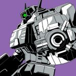 aiming_at_viewer antennae decepticon green_eyes horns kamizono_(spookyhouse) looking_at_viewer mecha monochrome one-eyed purple_background shockwave_(transformers) solo transformers transformers_energon 