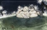  2020 bathing belly cai1448331577 canid canine canis domestic_dog felid fur hi_res hug humanoid_hands kemono male male/male mammal moobs nipples obese outside overweight pantherine sitting tiger water white_body white_fur 