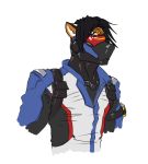  anthro black_hair blizzard_entertainment clothed clothing felid fur hair male mammal mask multicolored_body multicolored_fur orange_body orange_fur overwatch pantherine saruuk simple_background soldier_76_(overwatch) solo tiger two_tone_body two_tone_fur video_games white_background white_body white_fur 